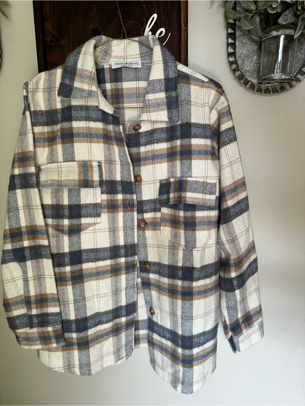 Centoxcento Wool Blend Made in Italy Plaid Shacket Womens —
